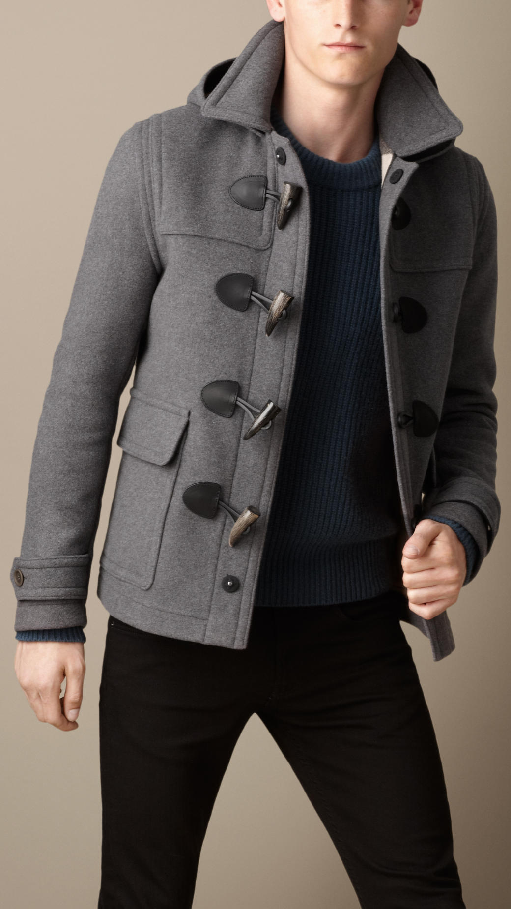 Burberry Wool Duffle Jacket in Mid Grey Melange (Gray) for Men - Lyst