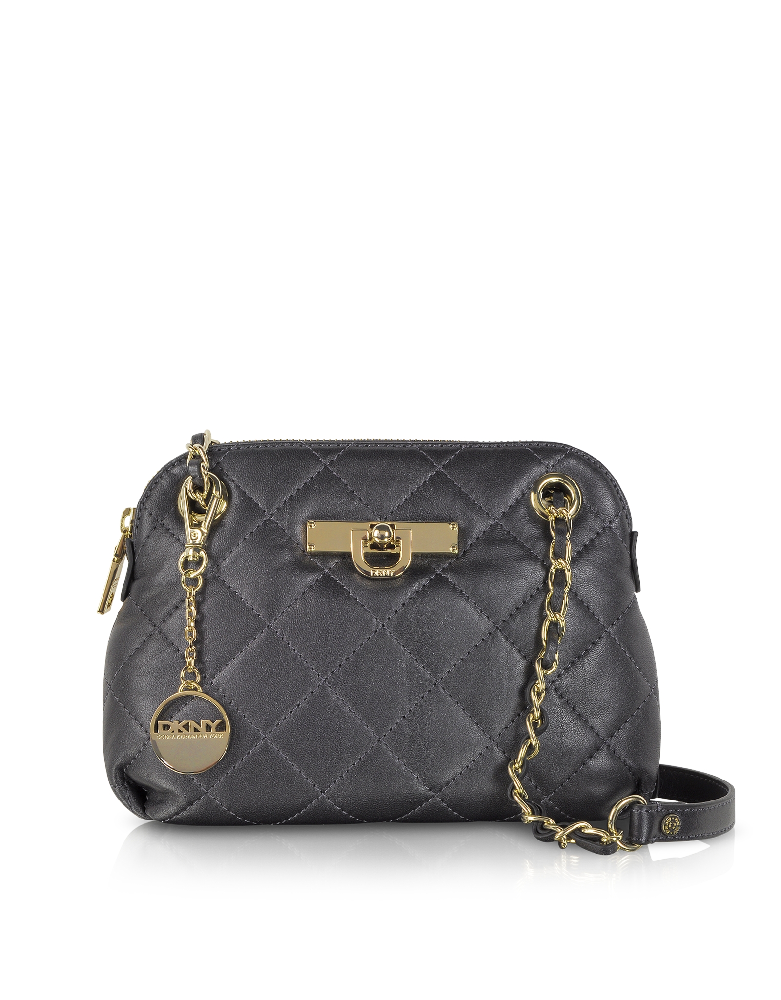 DKNY Small Round Quilted Leather Crossbody Bag in Black - Lyst