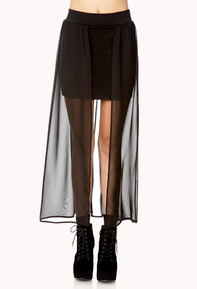 Open Front Maxi Skirt in Black 