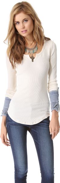 Free People Kyoto Cuff Thermal Top in White (black) | Lyst