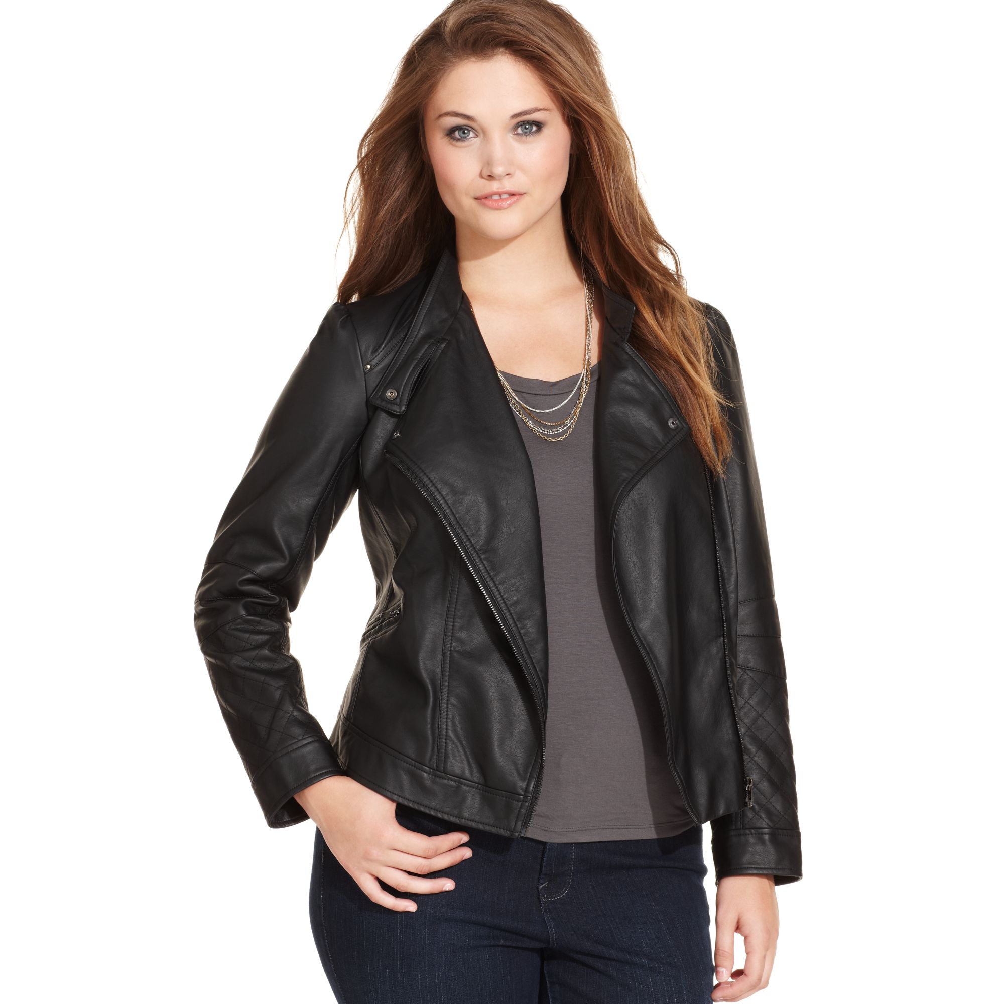 Lyst - Jessica simpson Faux Leather Moto Jacket in Black