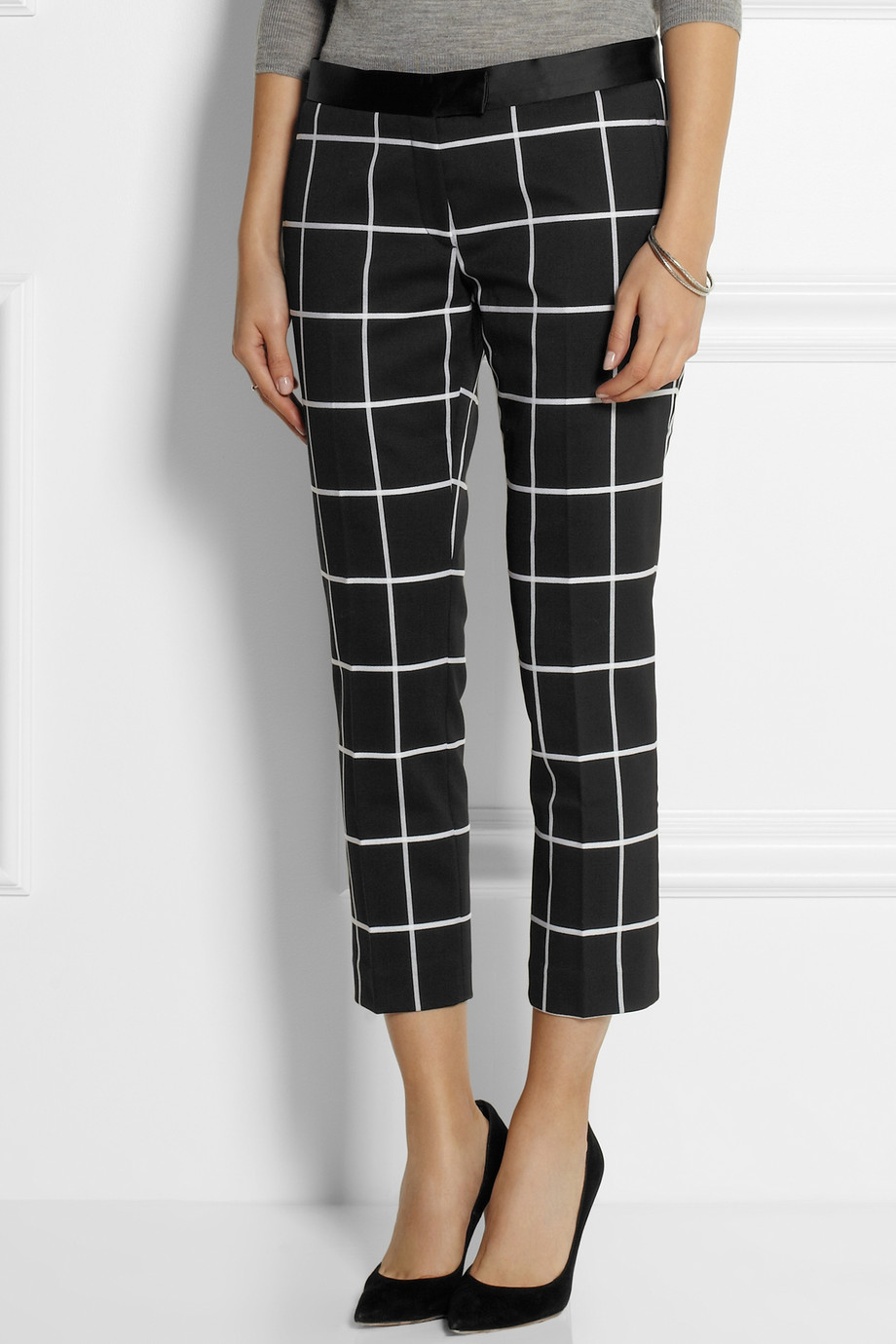 JOSEPH New Queen Cropped Checked Twill Pants in Black Lyst