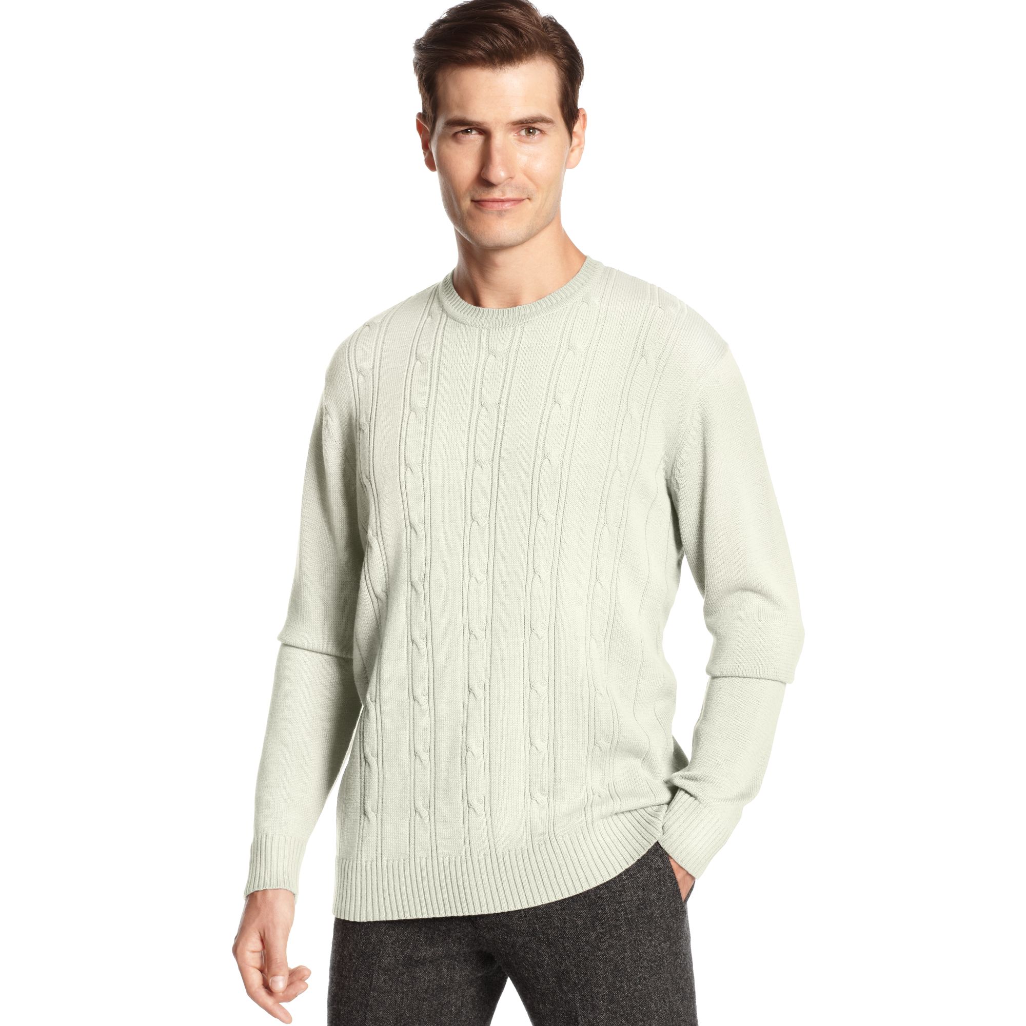 Oscar de la Renta Crew Neck Cotton Cable Sweater in Natural for Men | Lyst