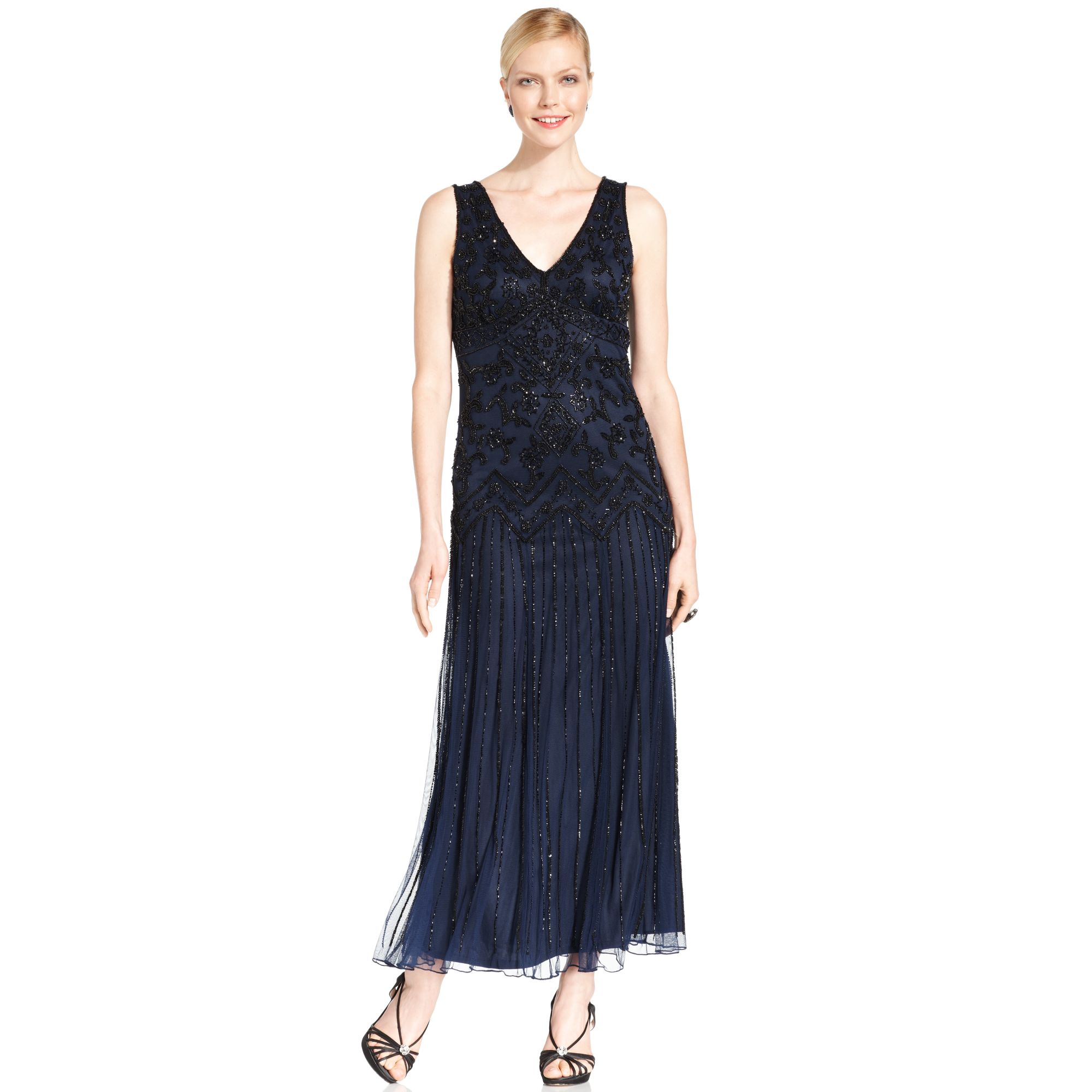 pisarro nights navy beaded dress