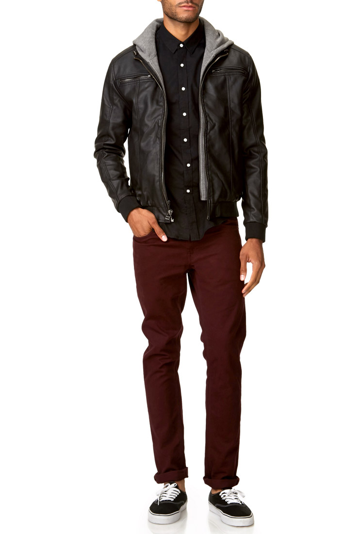 Forever 21 Hooded Faux Leather Jacket In Gray For Men Lyst Gallery