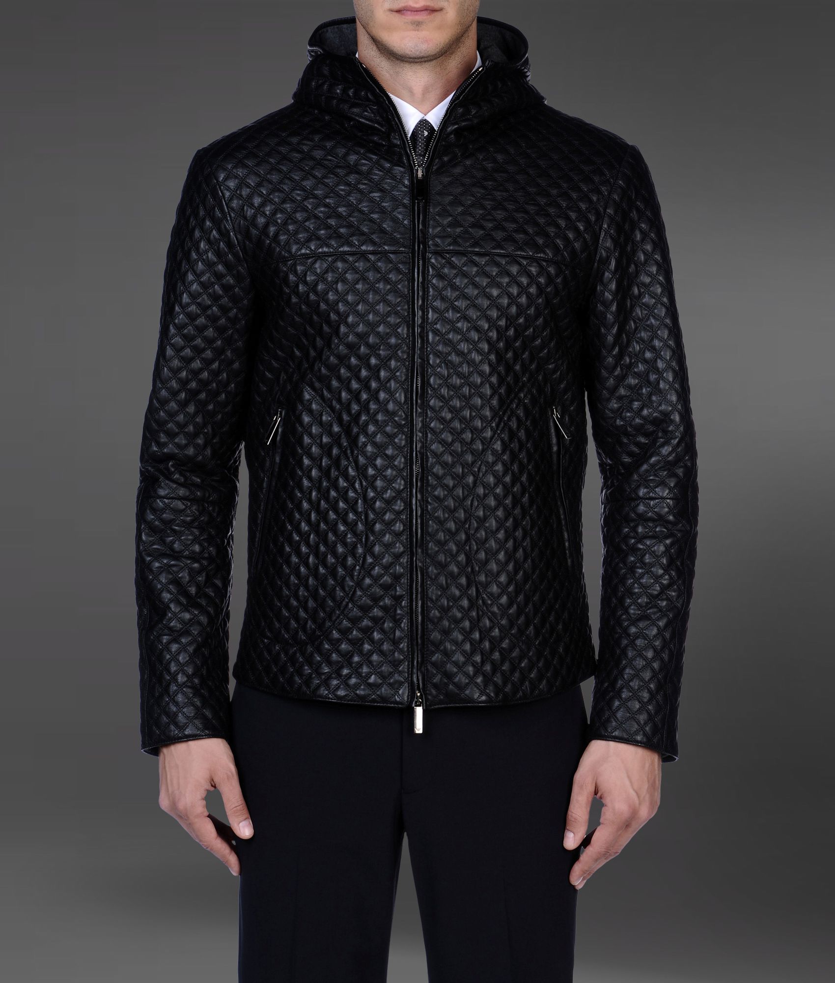 Emporio Armani Leather Jacket in Black for Men | Lyst