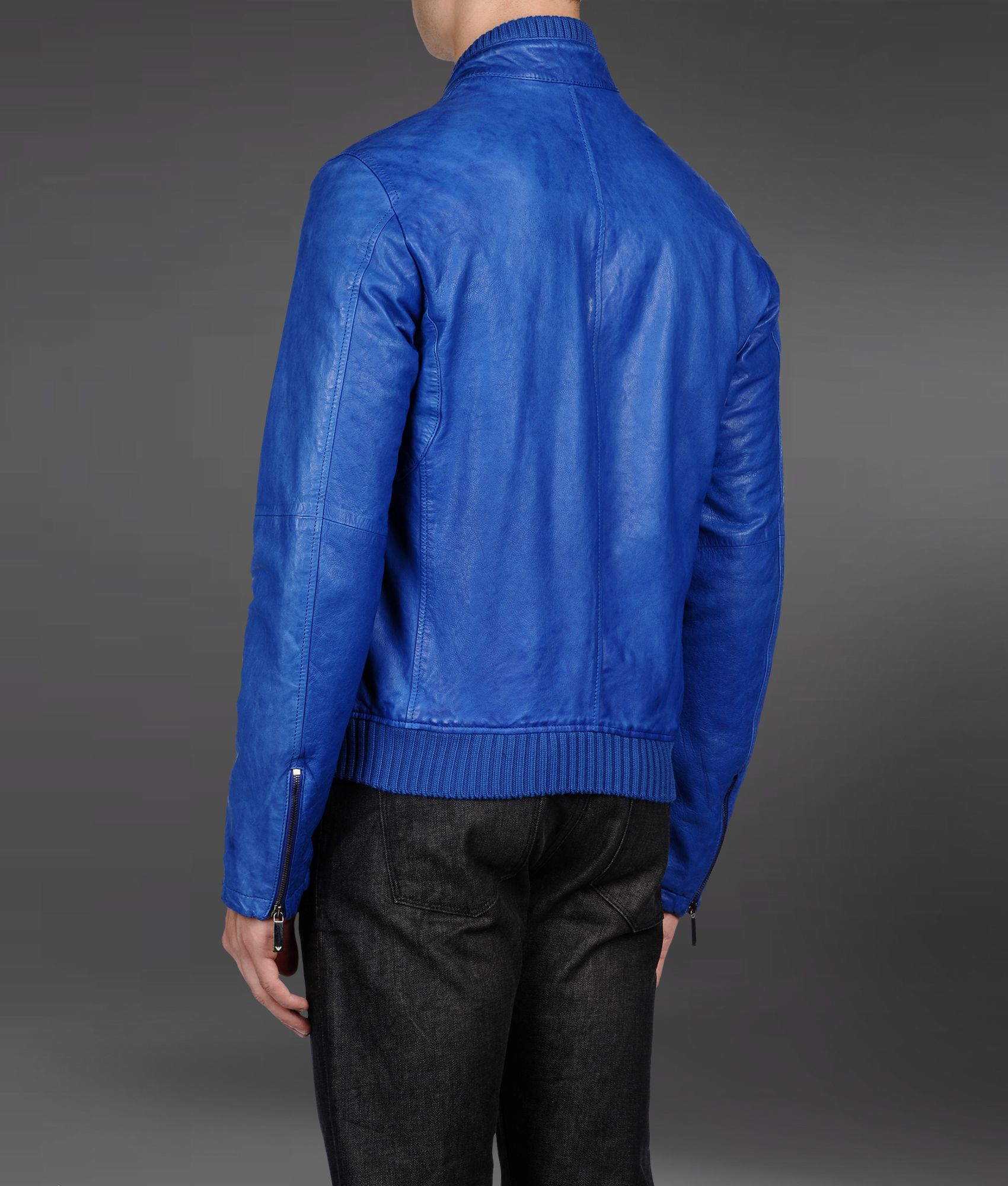 electric blue leather jacket