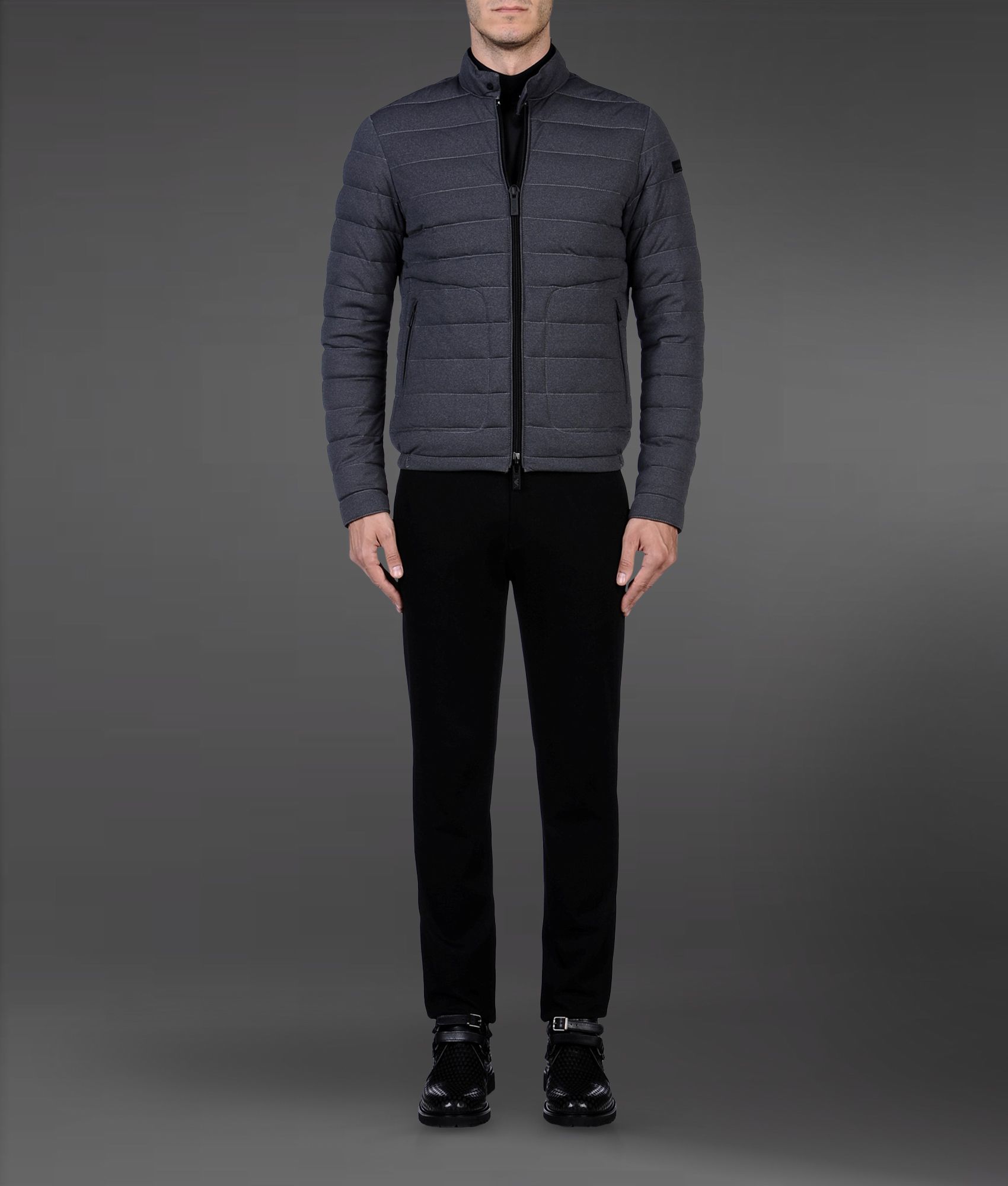 Lyst Emporio armani Full Zip Down Jacket in Technical Fabric in Gray