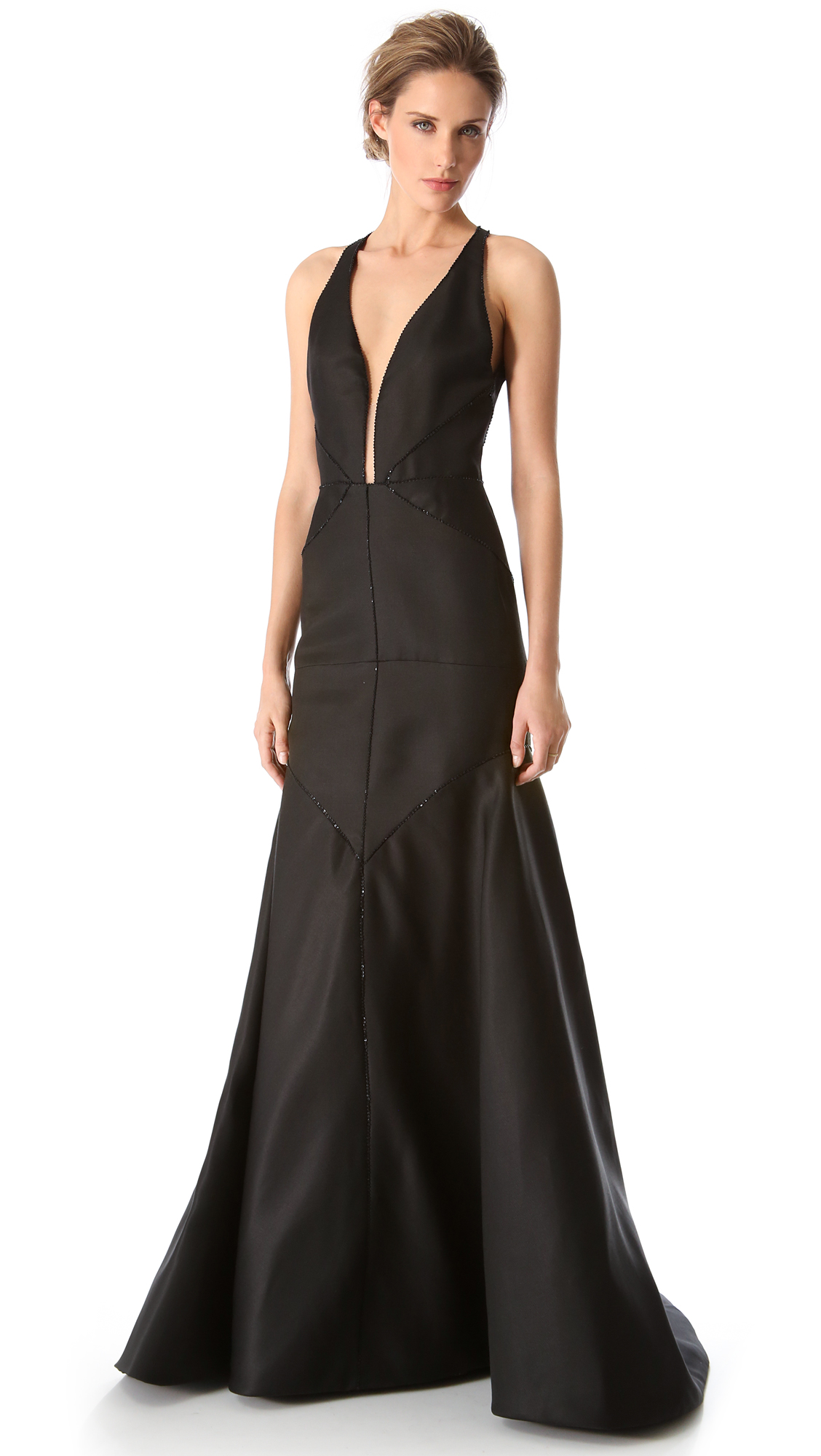 J. mendel Deep V Halter Gown in Black | Lyst