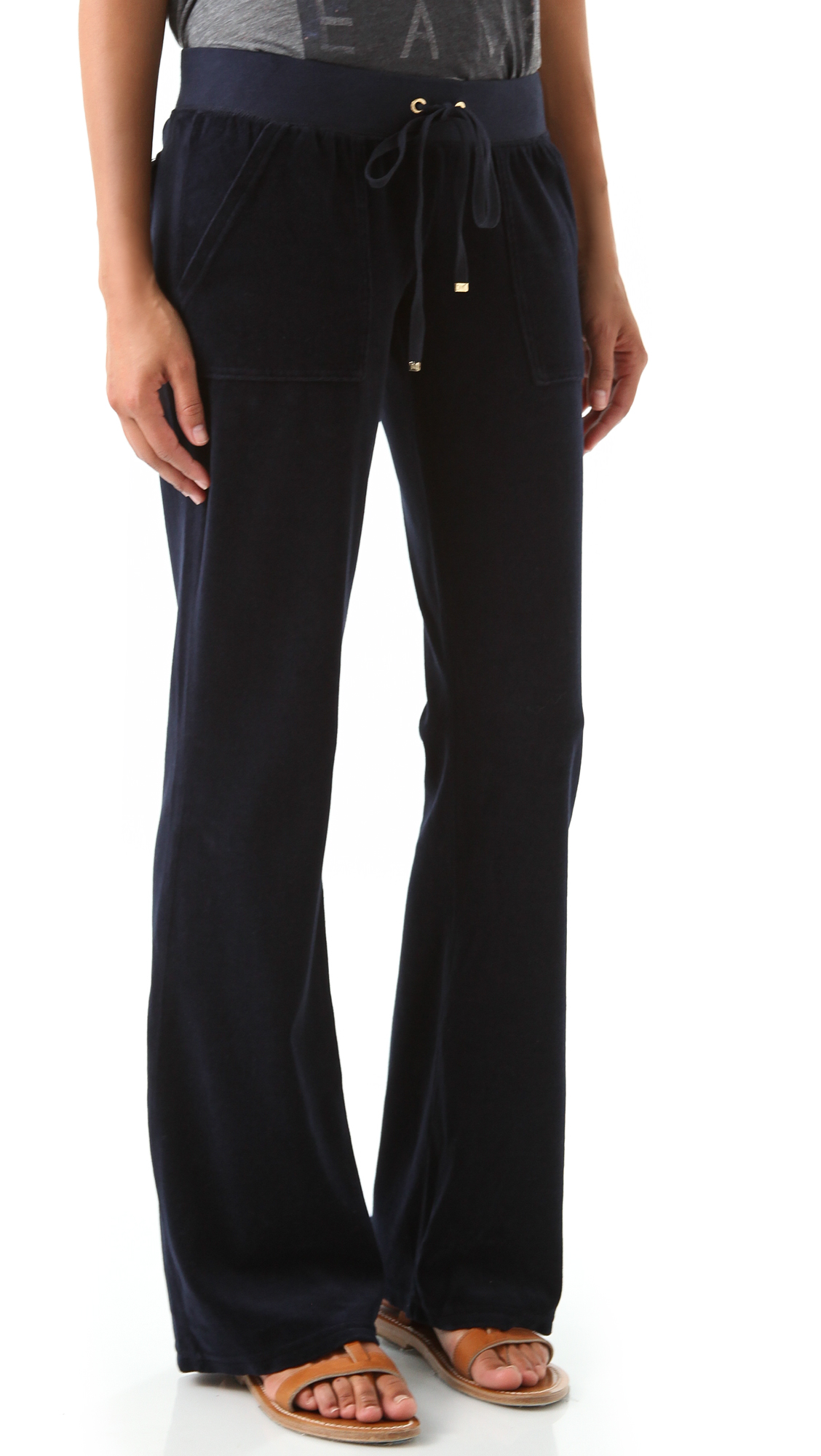 Juicy Couture Velour Boot Cut Pants with Snap Pockets in Blue | Lyst