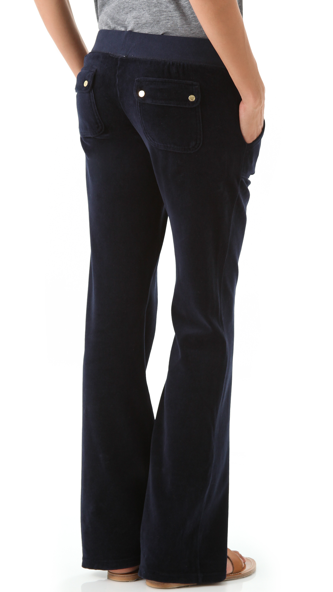 Juicy Couture Velour Boot Cut Pants with Snap Pockets in Blue - Lyst
