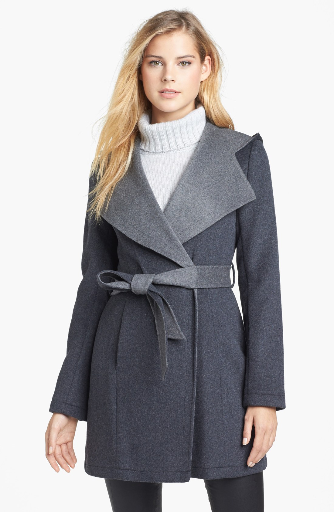Laundry By Shelli Segal Hooded Double Face Wrap Coat in Gray (Charcoal ...