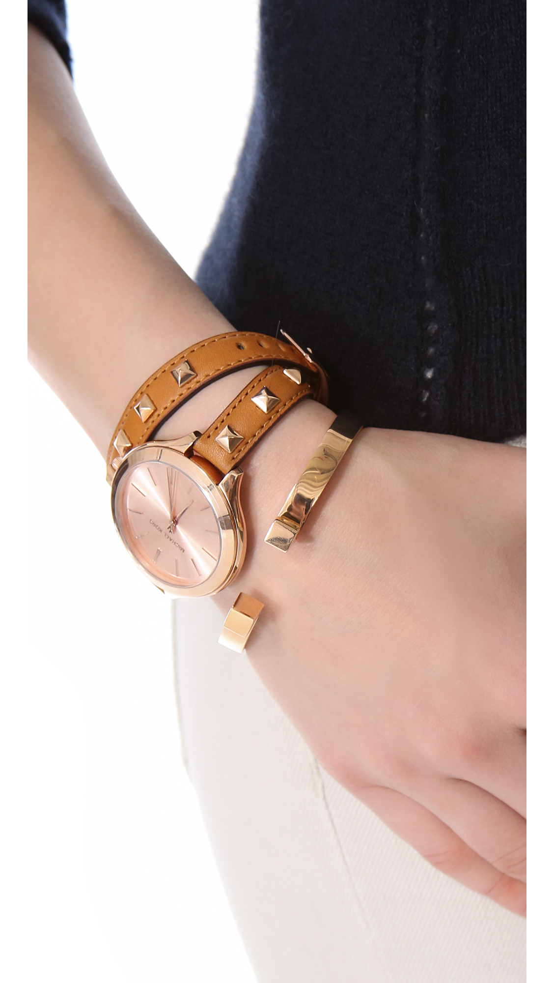 Michael Kors Pyramid Runway Double Wrap Watch in Brown | Lyst