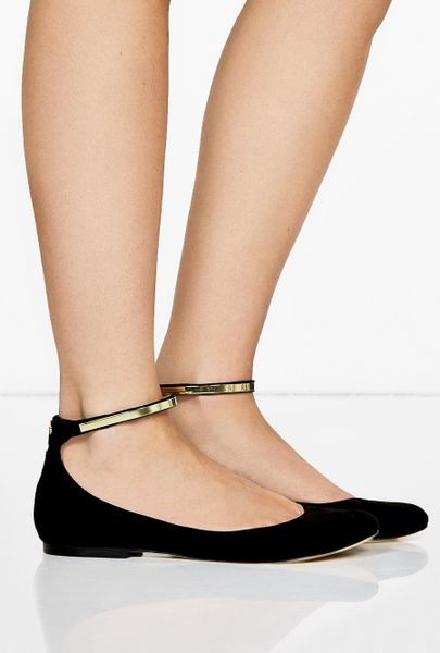 black ballet flats with ankle strap