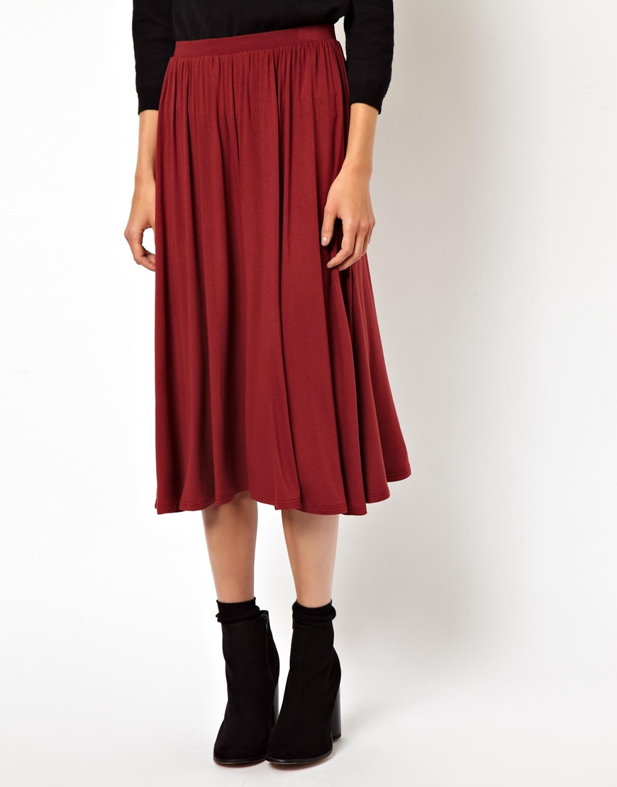 ASOS Full Midi Skirt in Burgundy (Red) - Lyst