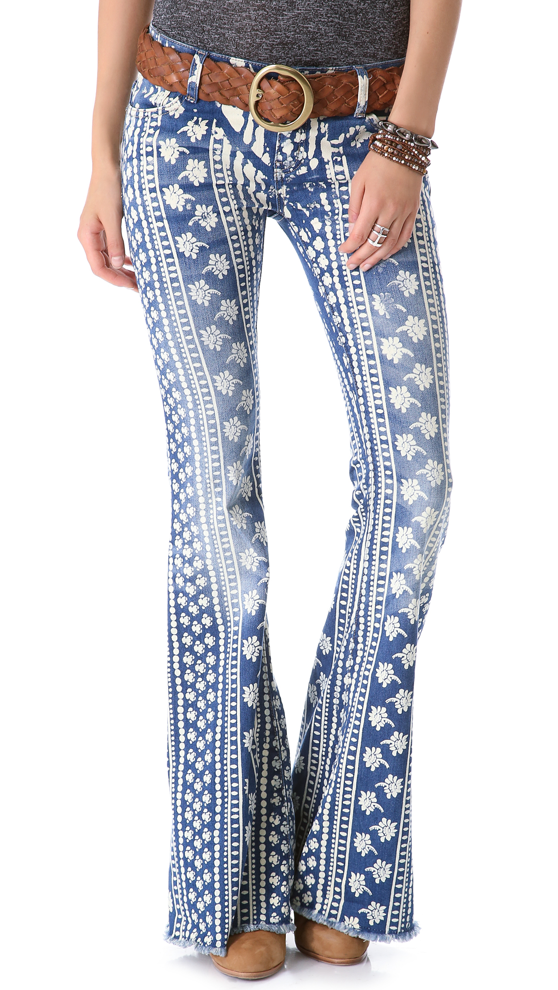 patterned flare jeans