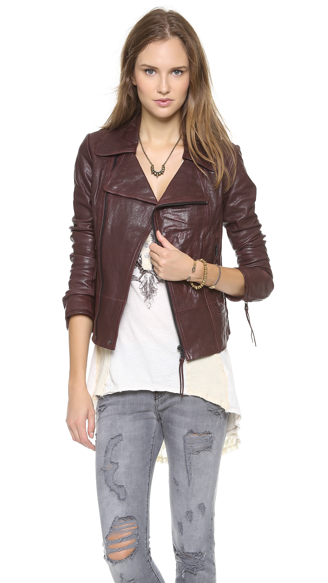 June Classic Leather Jacket In Brown Lyst Gallery