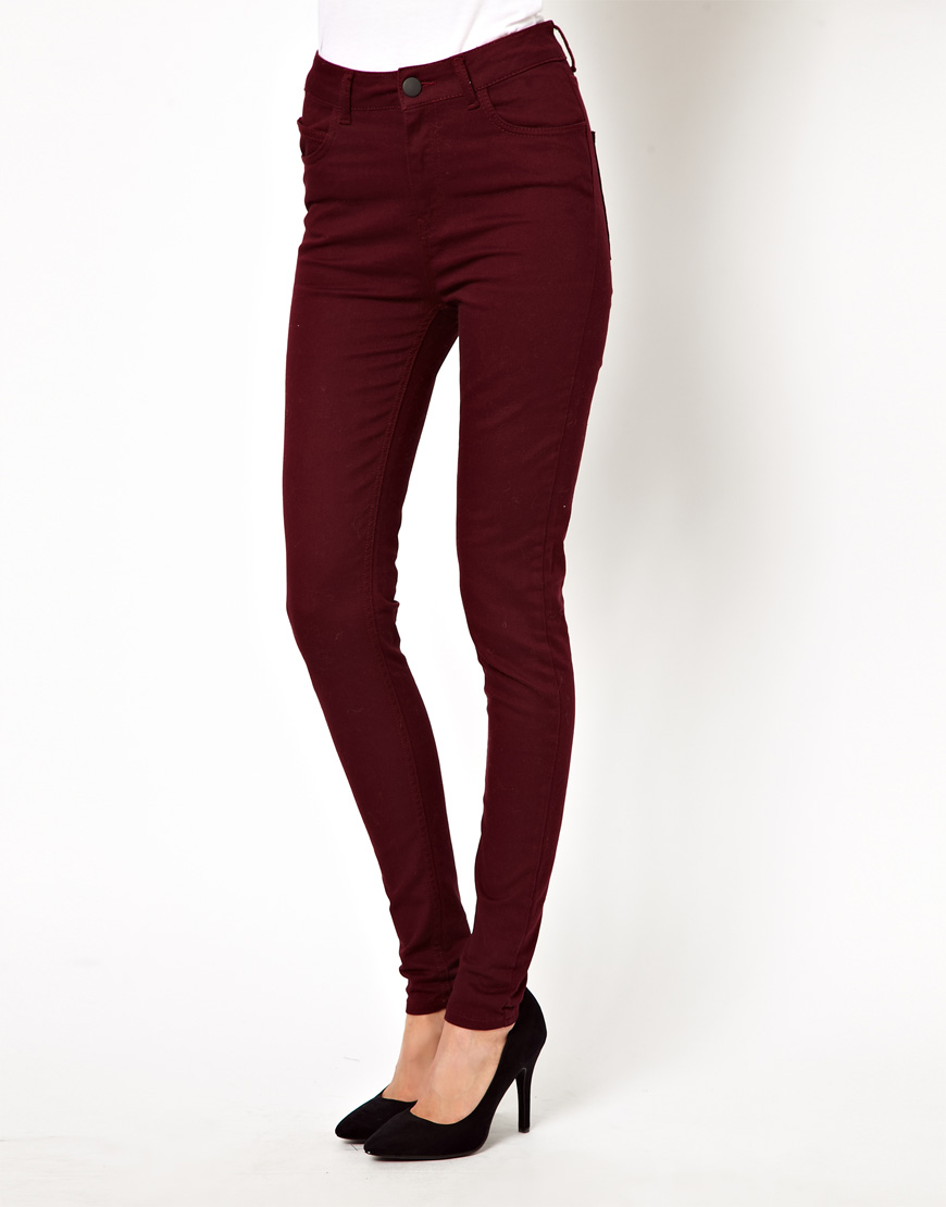 high waisted colored skinny jeans