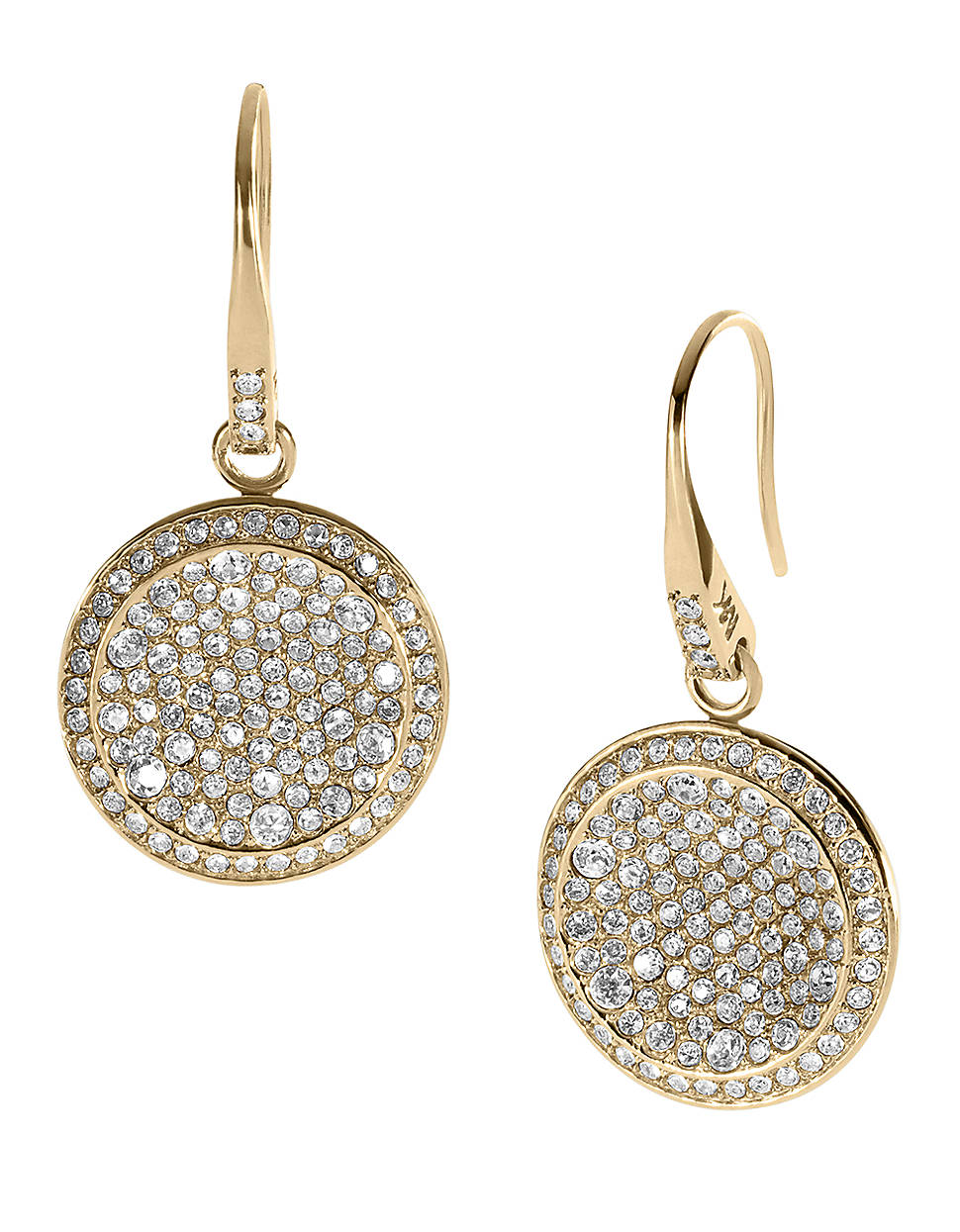 Lyst Michael Kors Gold Tone Concave Pave Drop Earrings In White Gallery