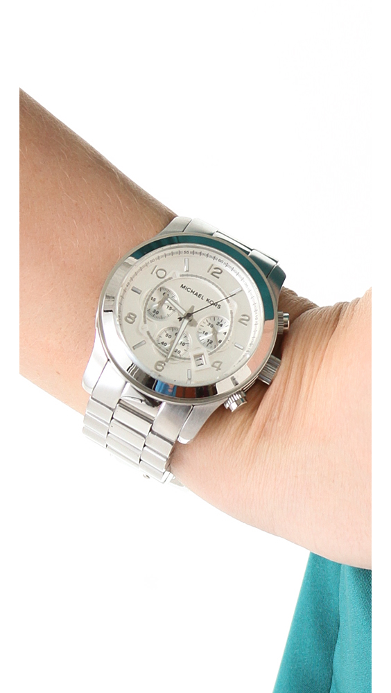 Michael Kors Oversized Watch Silver in Gray | Lyst