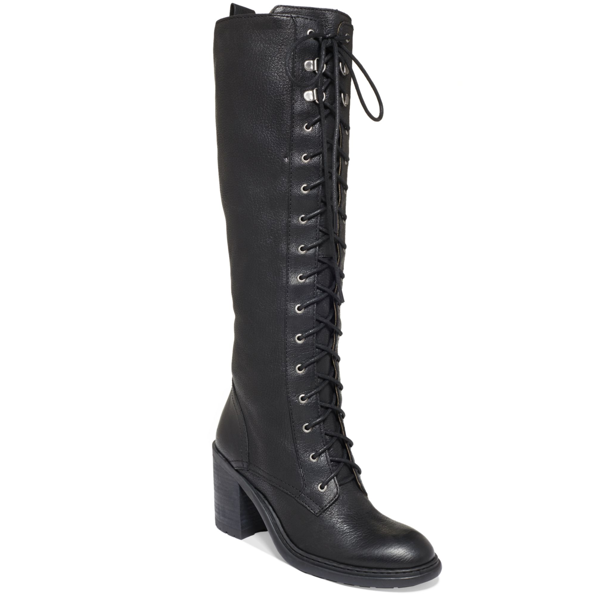 Nine West Lory Tall Laceup Combat Boots in Black - Lyst