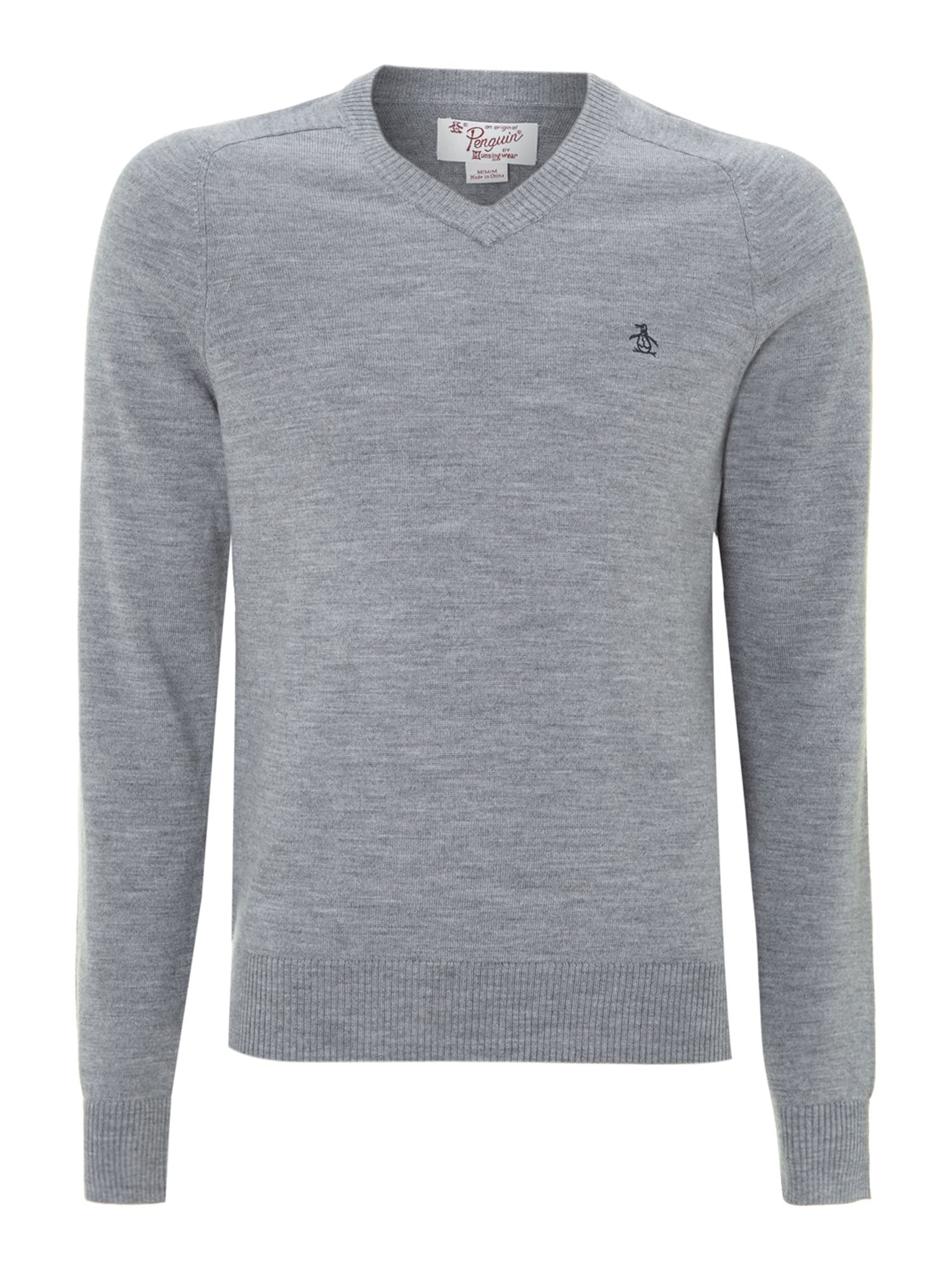 Original Penguin Long Sleeve V Neck Sweater in Gray for Men (Grey) | Lyst