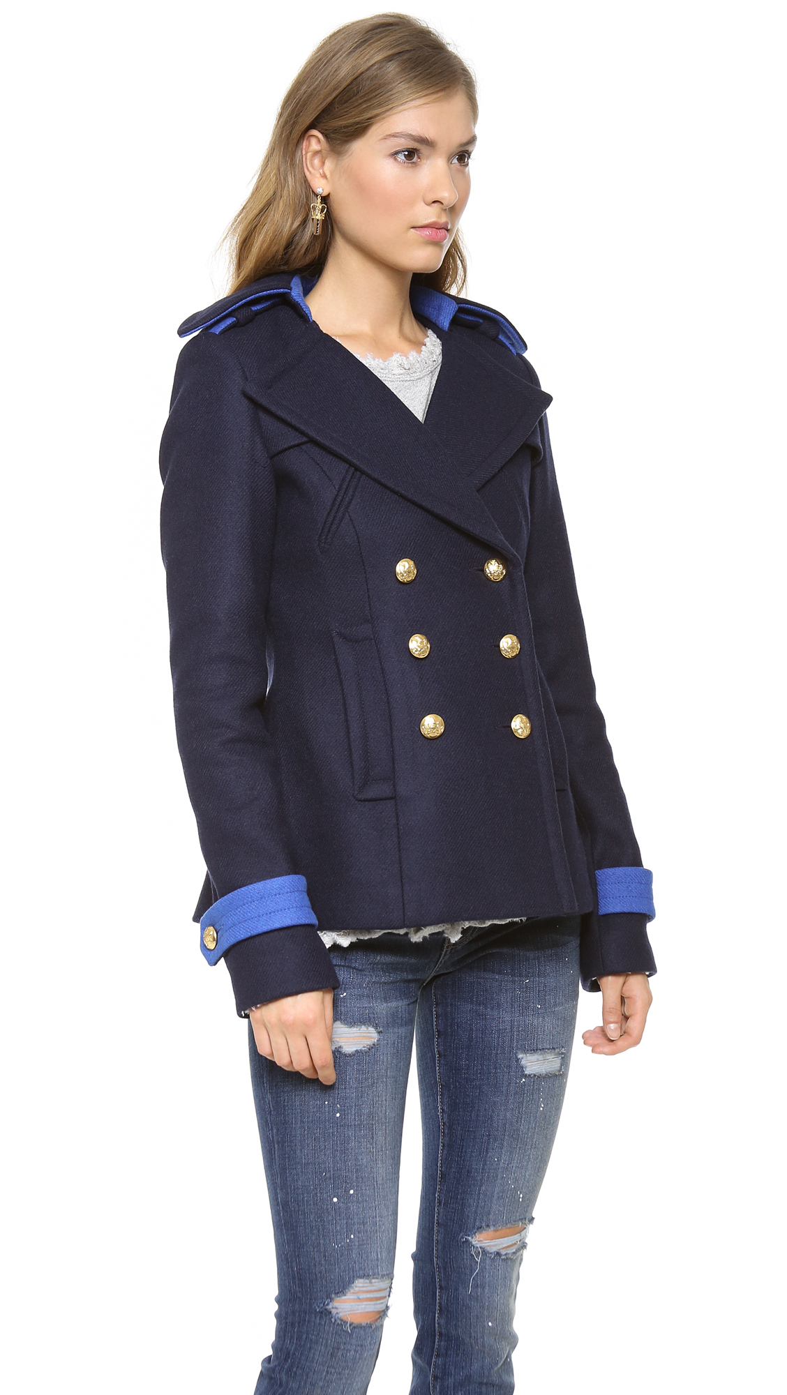 Smythe Classic Pea Coat in Blue - Lyst
