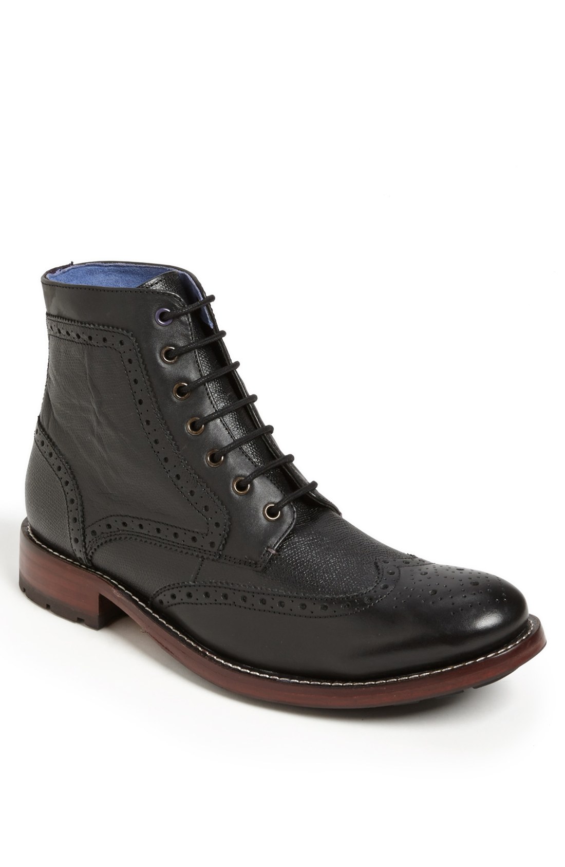 Ted baker Sealls Wingtip Boot in Black for Men (Black Leather) | Lyst