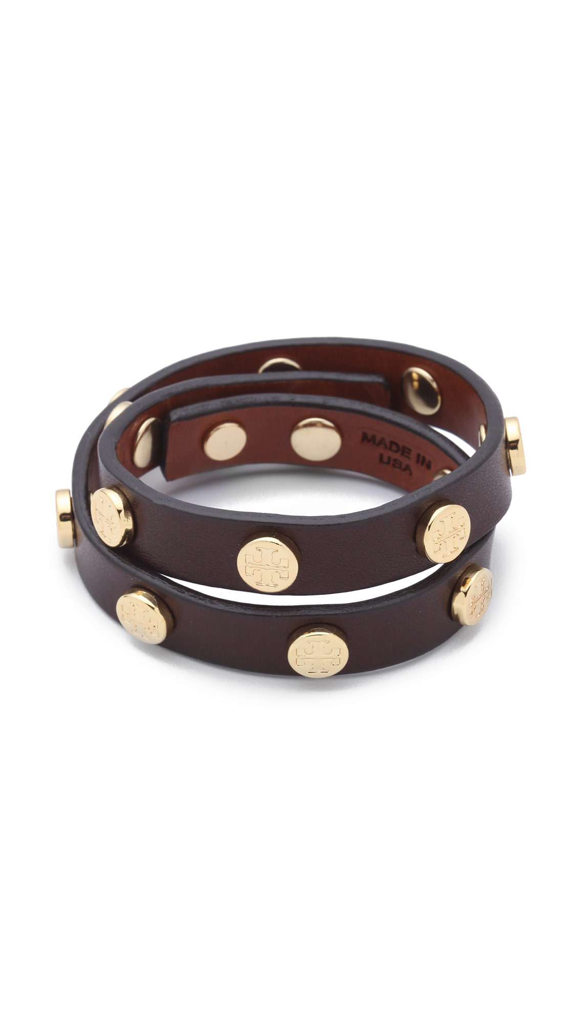 Tory Burch Double Wrap Logo Leather Bracelet - Brown | Lyst