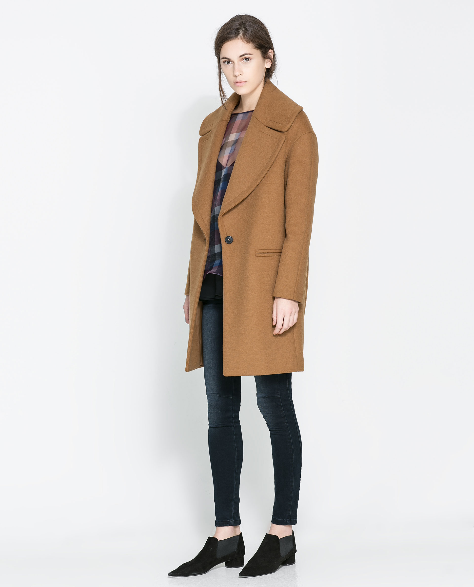 Zara Coat with Large Lapel in Natural Lyst
