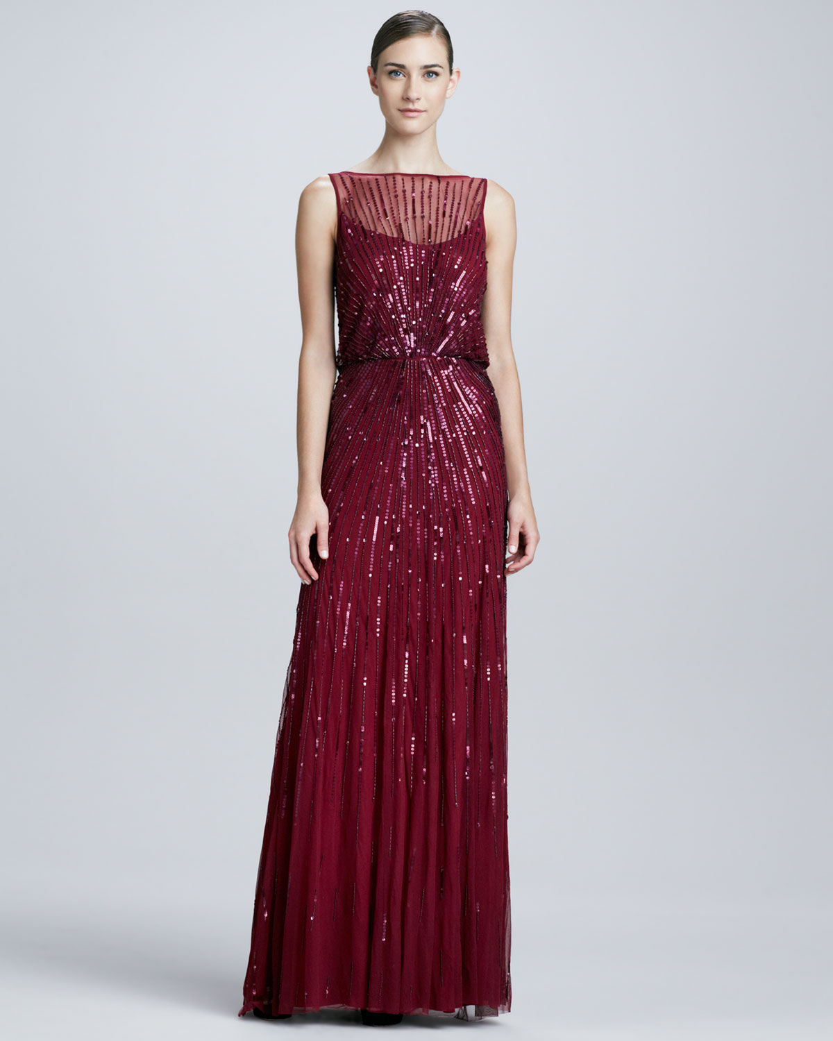 burgundy beaded gown