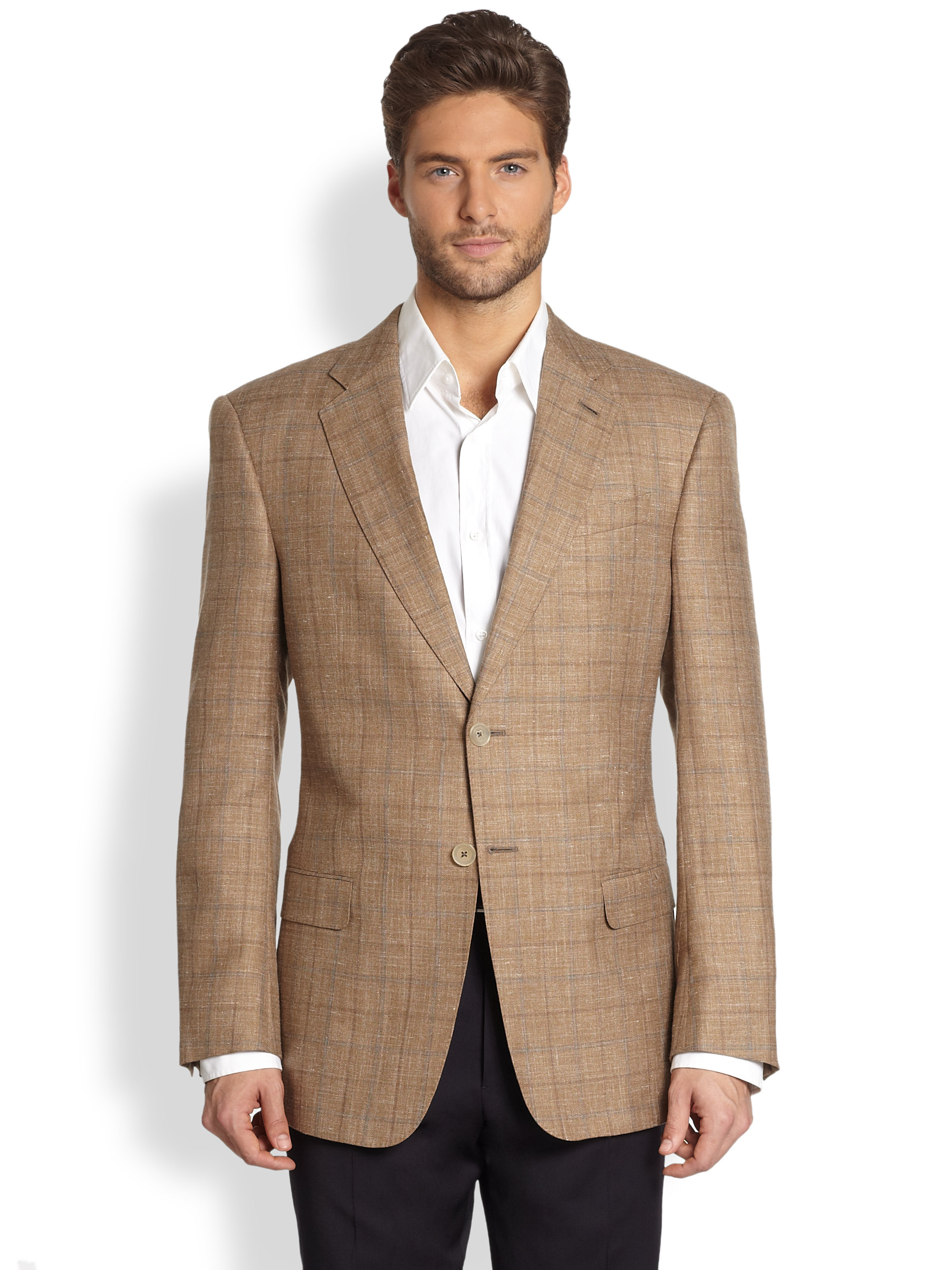 Armani Classic Plaid Blazer in Cream Tan (Brown) for Men - Lyst