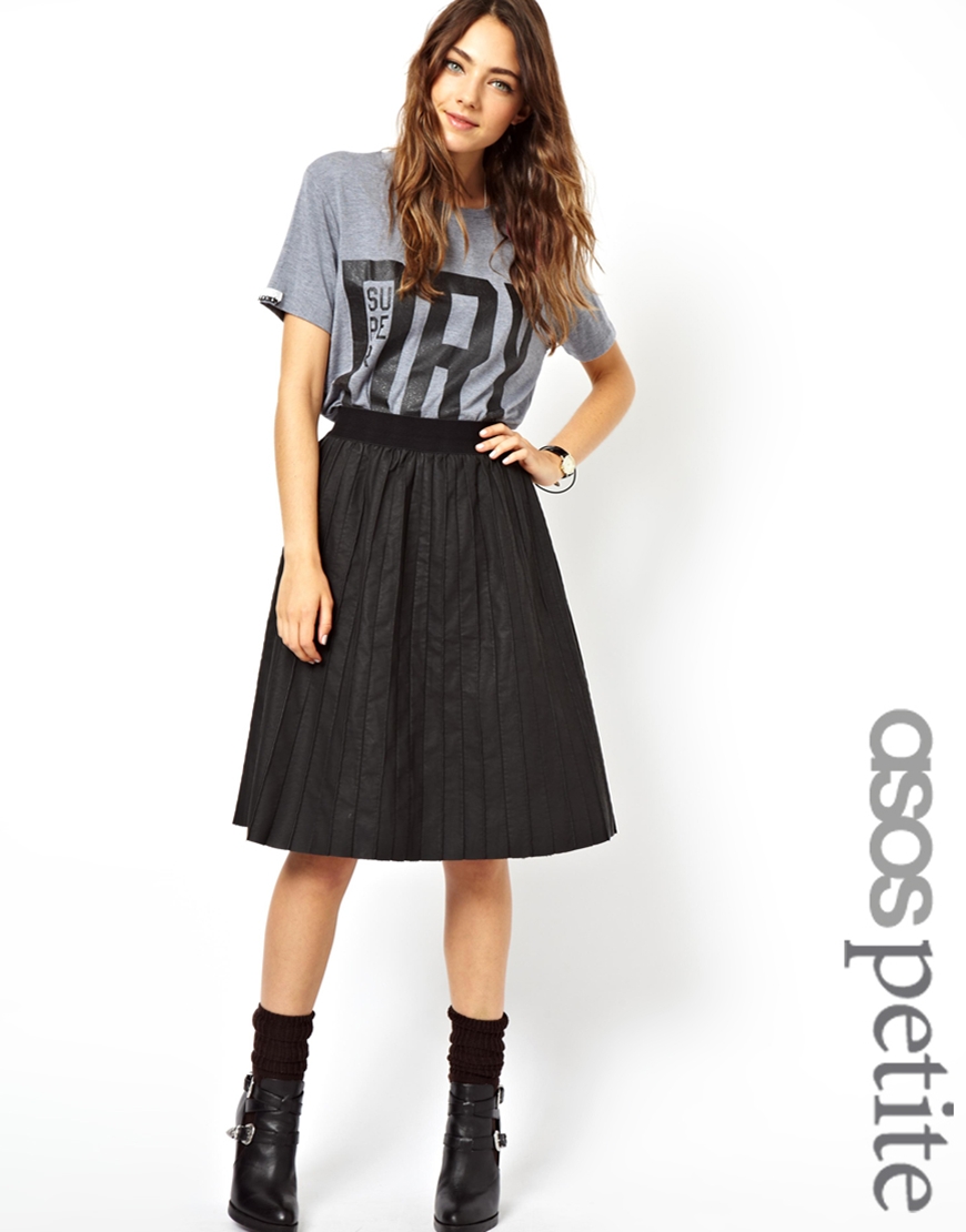 Asos Exclusive Leather Look Pintuck Pleated Midi Skirt in Black | Lyst