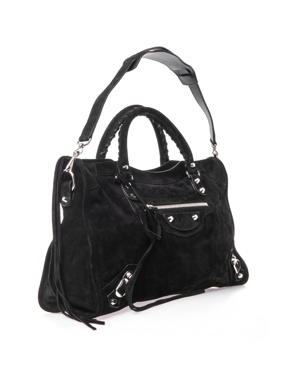 Balenciaga Classic Suede City Bag in Black  Lyst