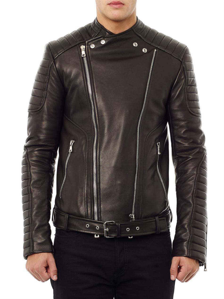 Lyst - Balmain Quilted Leather Biker Jacket in Black for Men