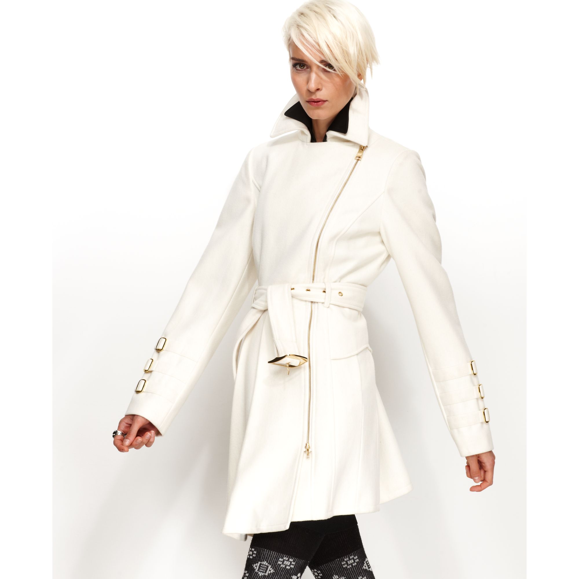 Bebe Coat Asymmetrical Belted Trench Coat In Ivory White Lyst Bebe Coat Asymmetrical Belted Trench Coat In Ivory White Lyst