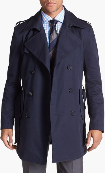Boss By Hugo Boss Double Breasted Trench Coat in Blue for Men (Navy) | Lyst
