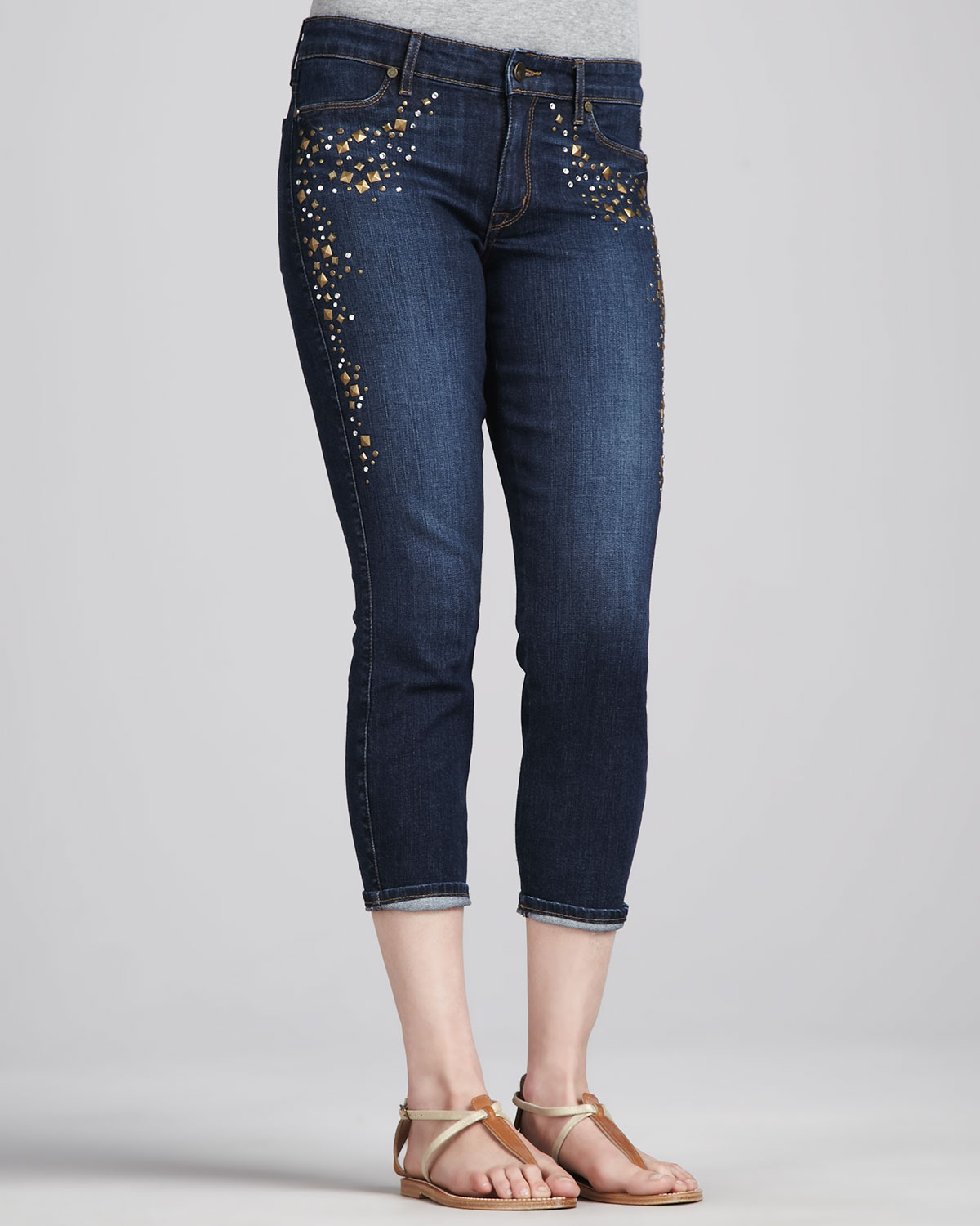 Lyst Cj By Cookie Johnson Believe Beaded Cropped Denim Jeans in Blue