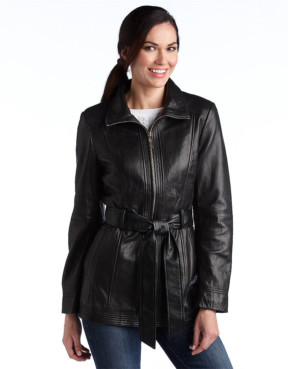 Lyst - Ellen Tracy Mini Trench Leather Jacket in Black