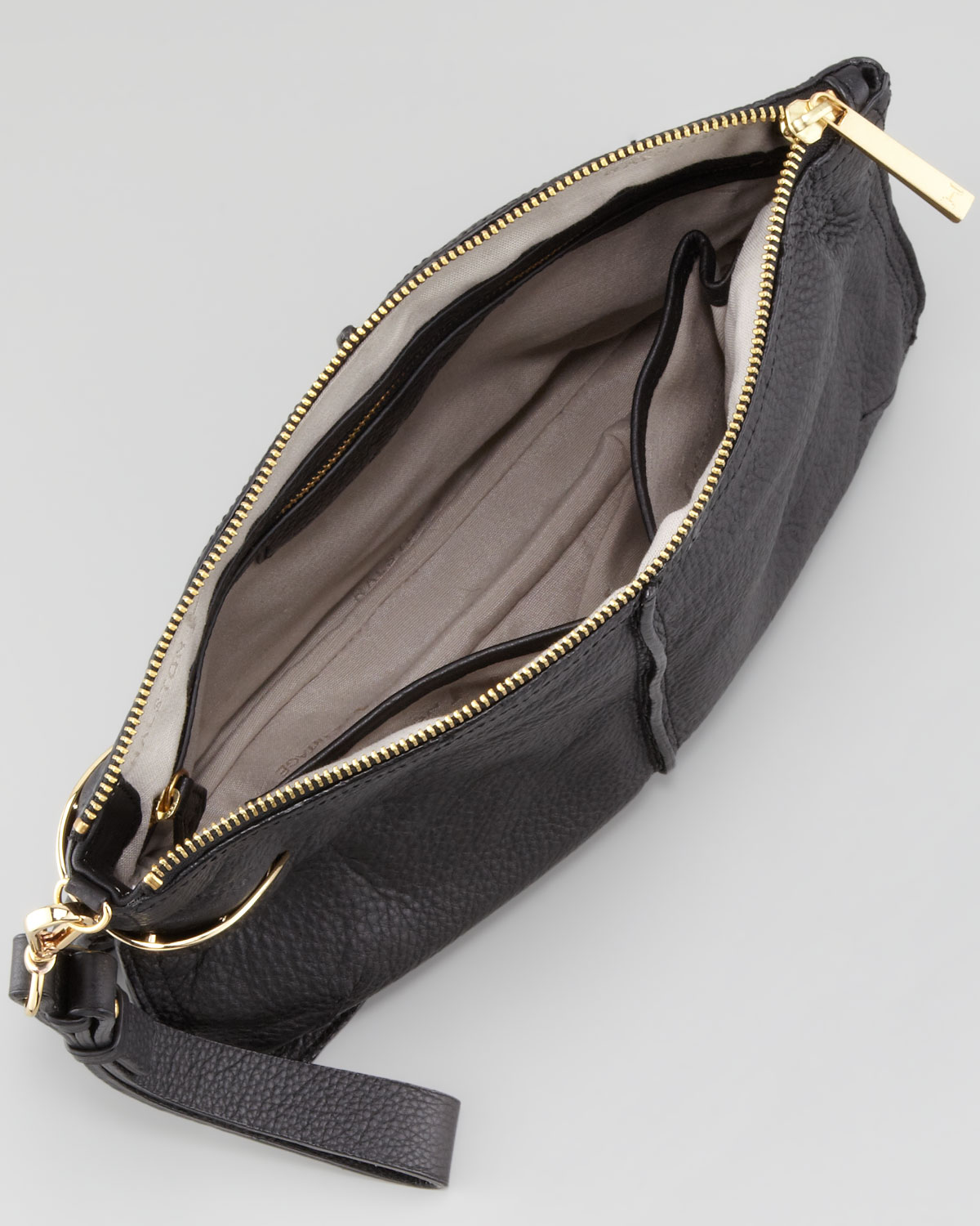 Halston Large Leather Wristlet Clutch Bag Black in Black | Lyst
