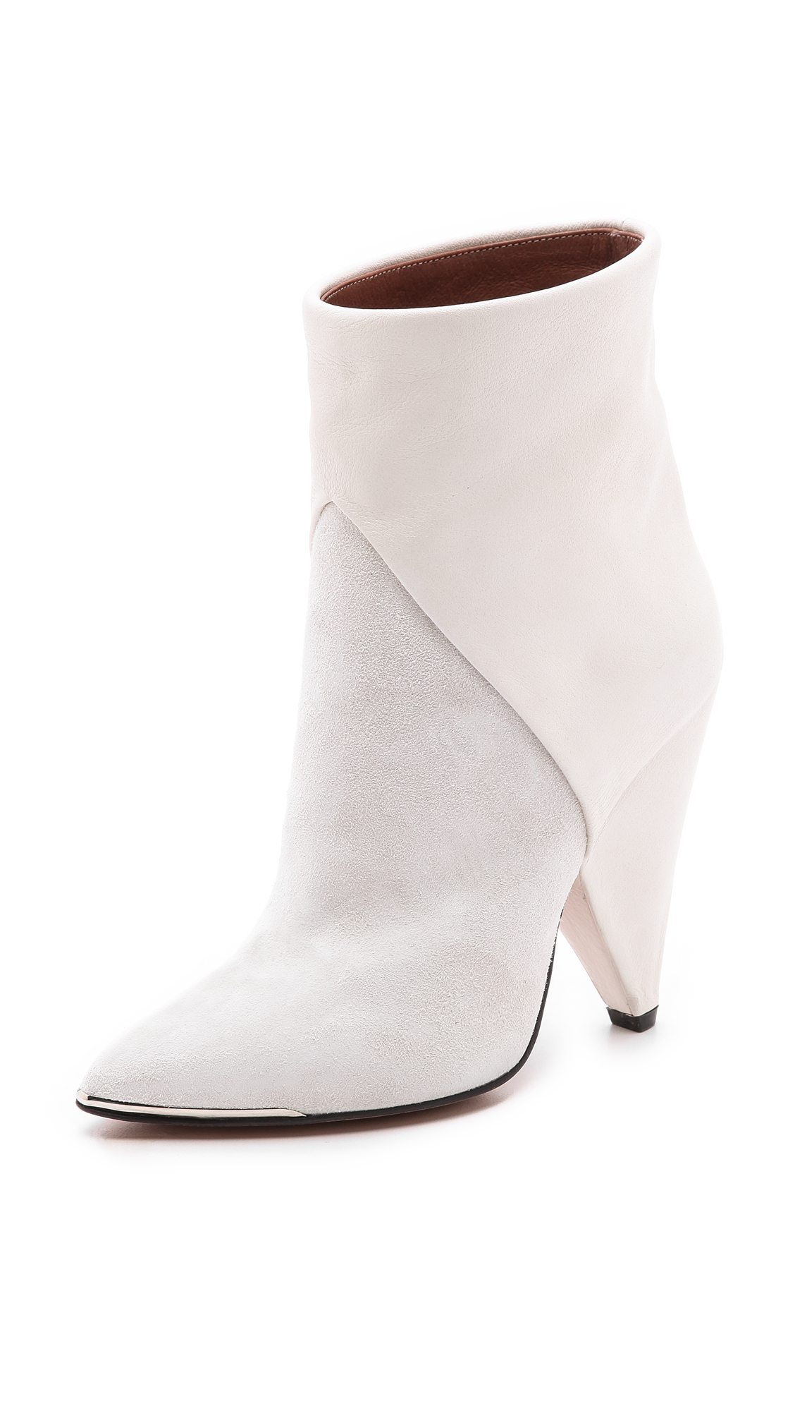 white cone heel boots