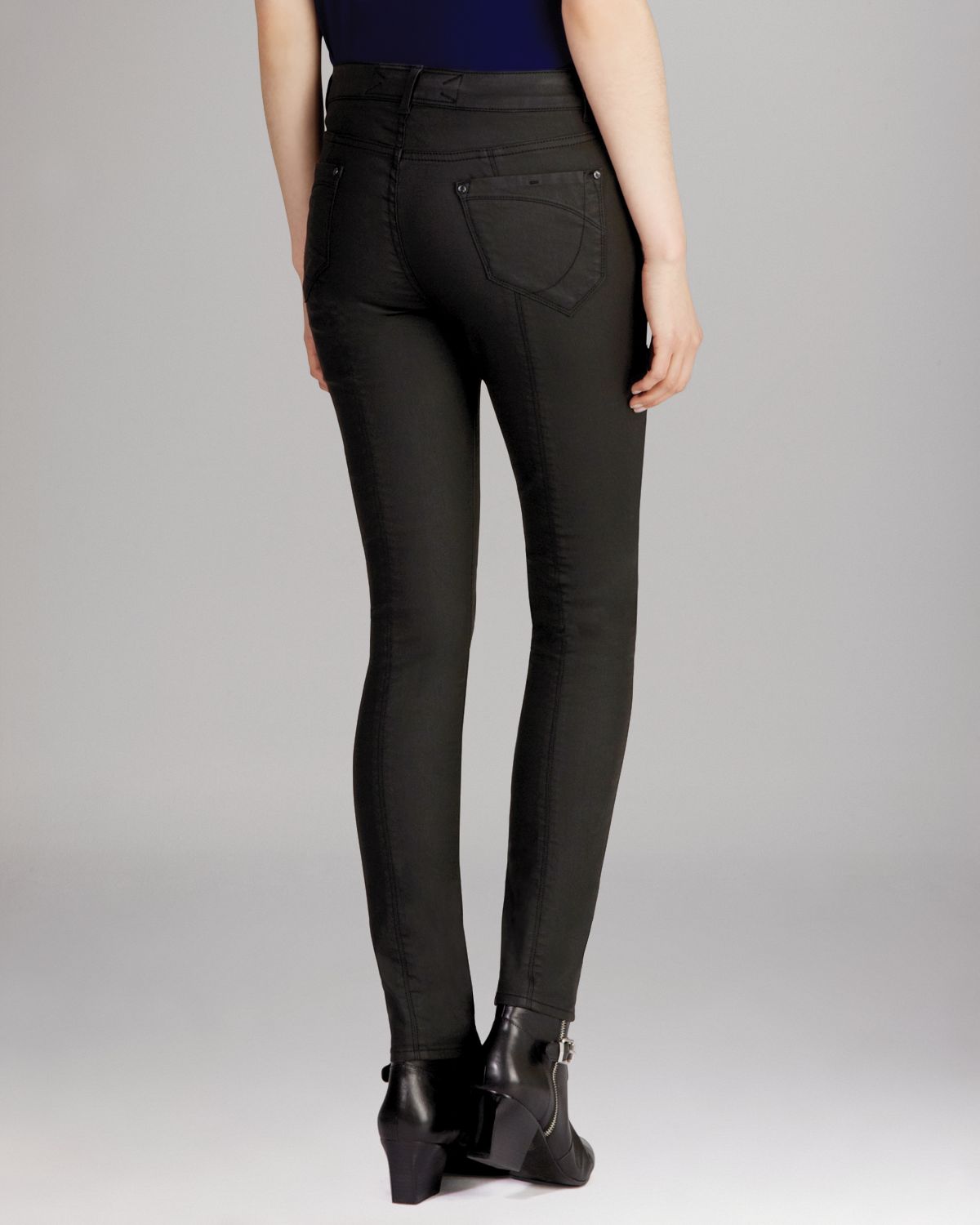 Karen millen Coated Black Jeans in Black | Lyst