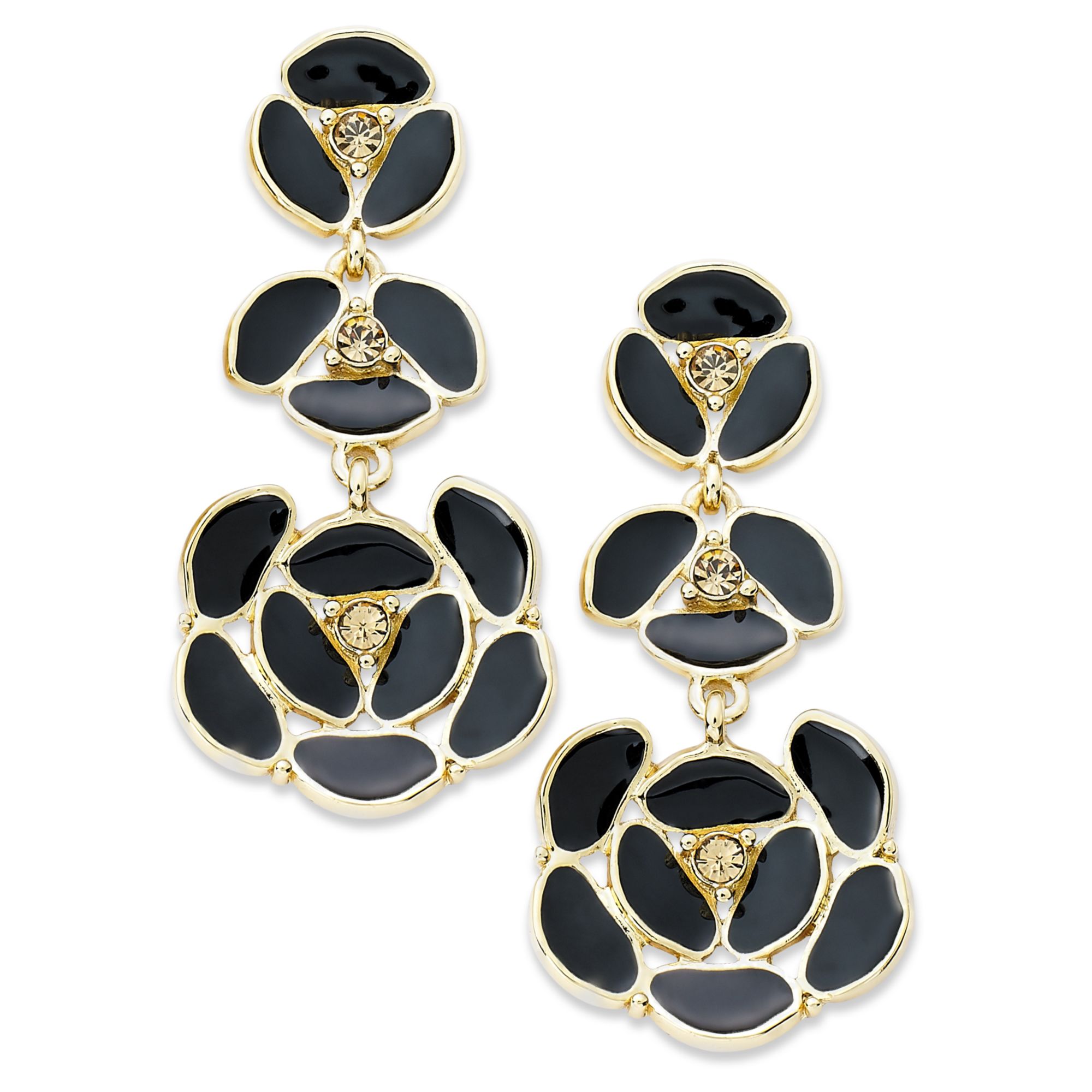 Kate Spade New York Earrings 12k Gold Plated Black Disco Pansy Flower
