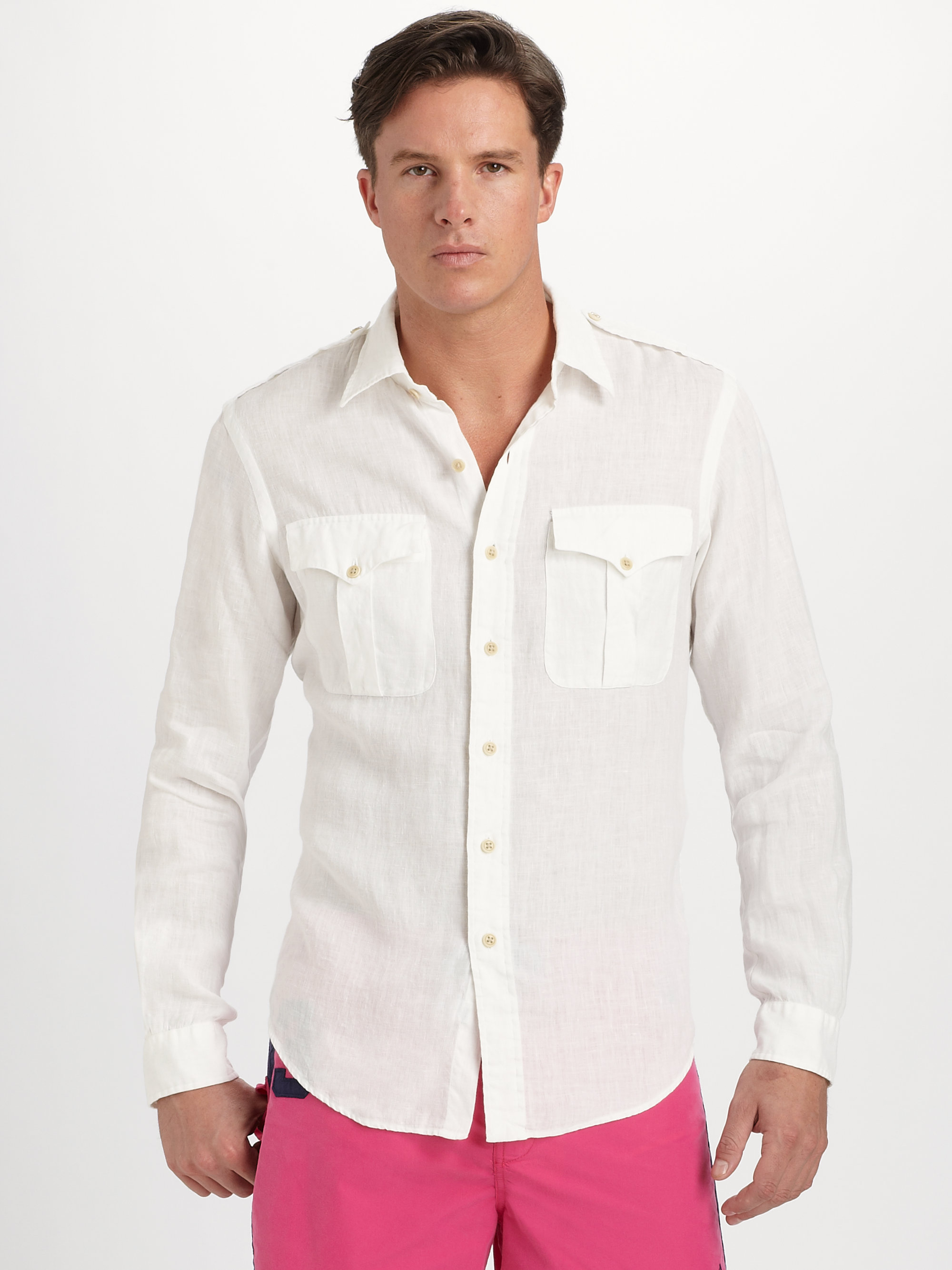 Polo Ralph Lauren Linen Military Shirt in White for Men | Lyst