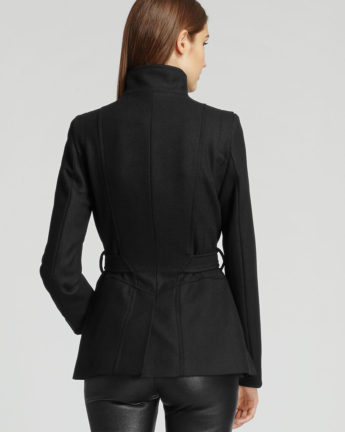 Reiss Coat Chianti Belted Pleat Back in Black - Lyst