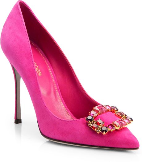 Sergio Rossi Jeweled Suede Pumps in Pink (PINK MULTI) | Lyst