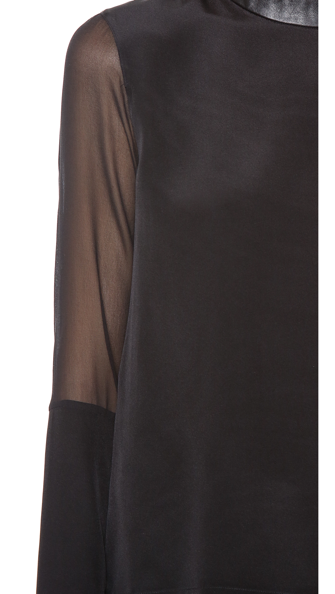 Tibi Long Sheer Sleeve Top in Black Lyst