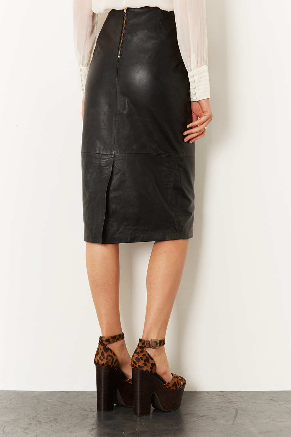 Topshop Leather Calf Pencil Skirt In Black Lyst
