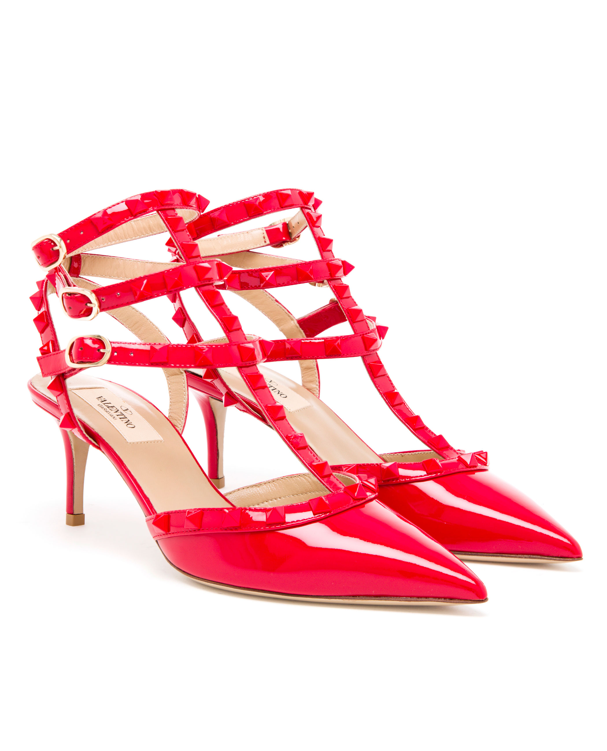 Valentino Studded Patent Leather Kitten Heels in Red | Lyst