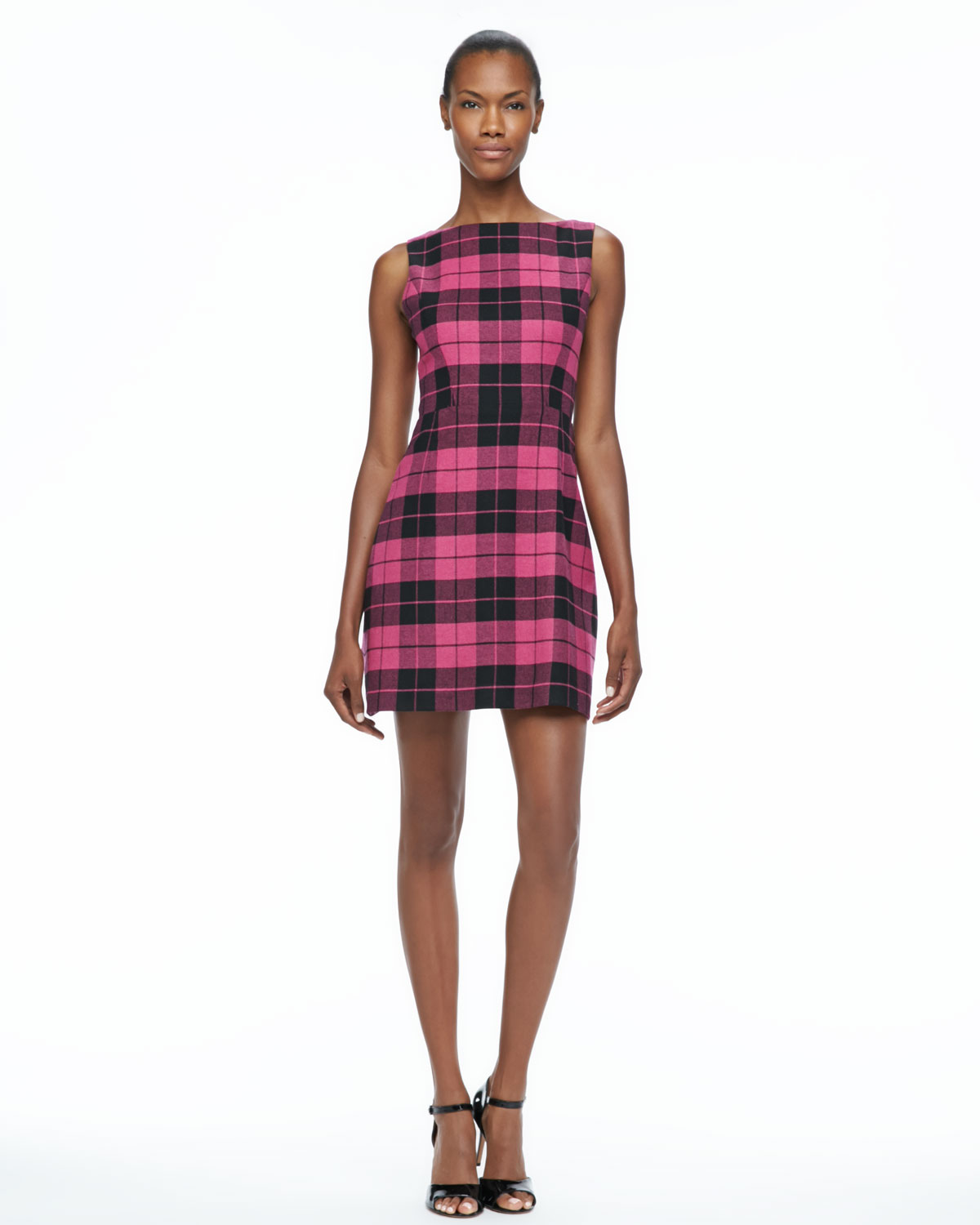 pink and black plaid dress